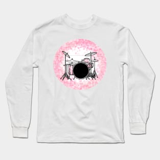 Floral Drum Kit Japanese Cherry Blossom Drummer Musician Long Sleeve T-Shirt